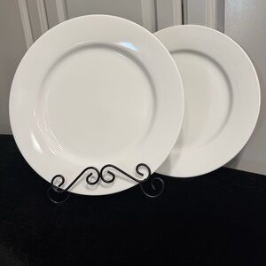 Crate&Barrel Elegant Ceramic White Chop 12” Dinner Serving Plates Set (2)